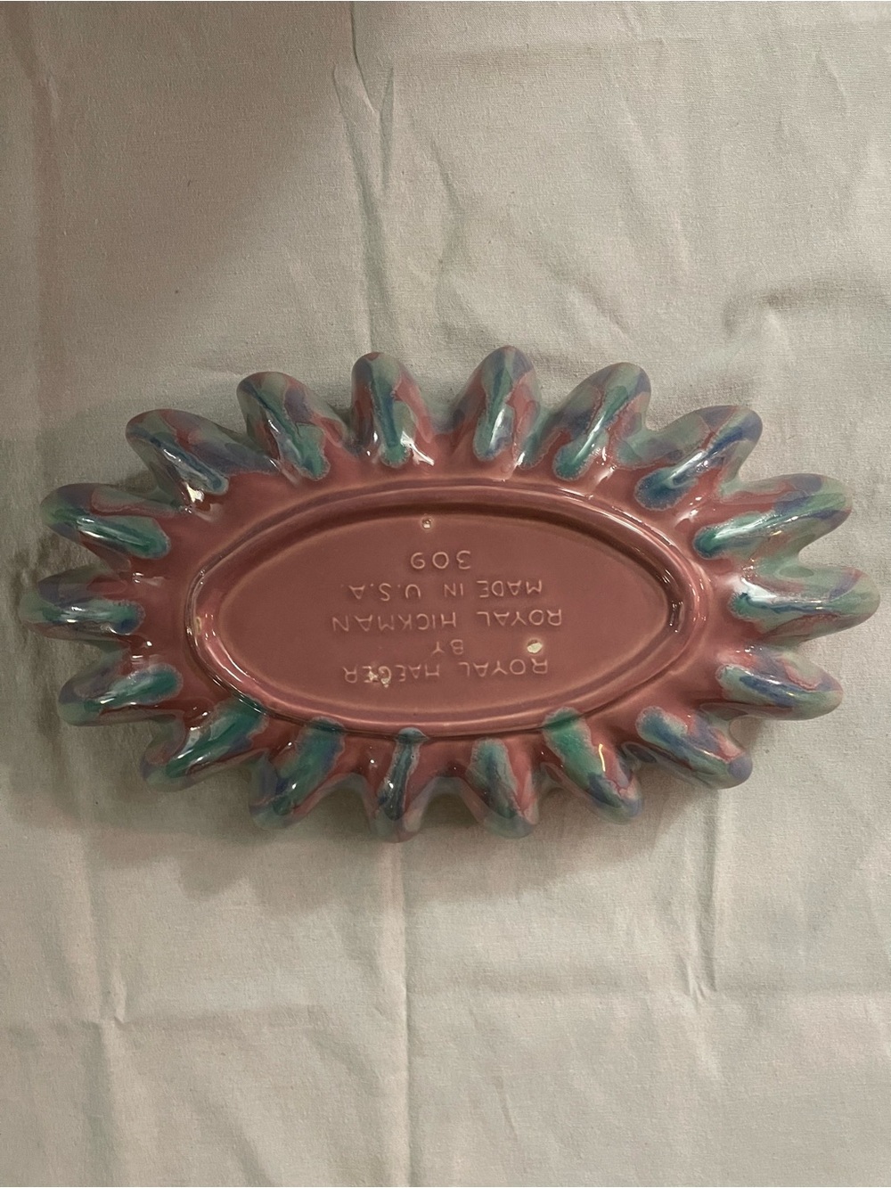 Royal Hitchenan Pink and Aqua Ceramic Decorative Dish
